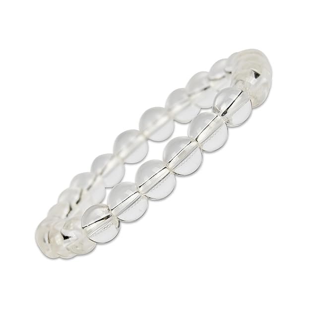 Natural Rock Crystal Bracelet for Men and Women | Lab Certified 8 mm Round Cut Beads | Unisex Healing Stone Bracelet for Clarity and Balance